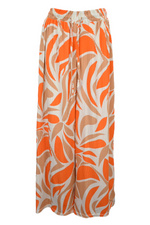 Orange Abstract Pleated Wide Leg Trousers
