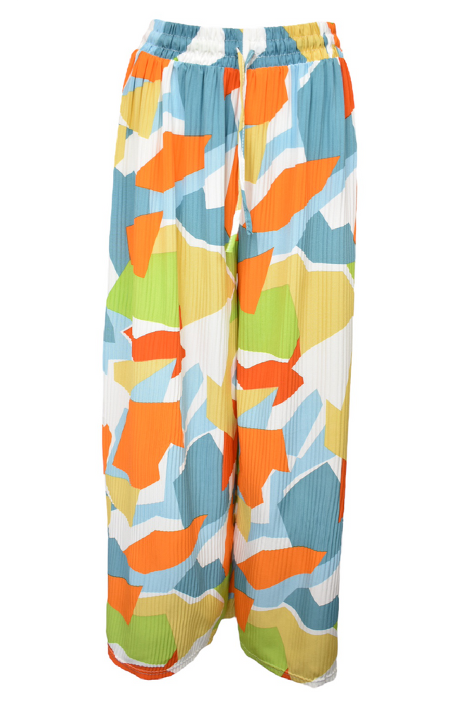 Orange & Blue Abstract Patch Wide Leg Trousers