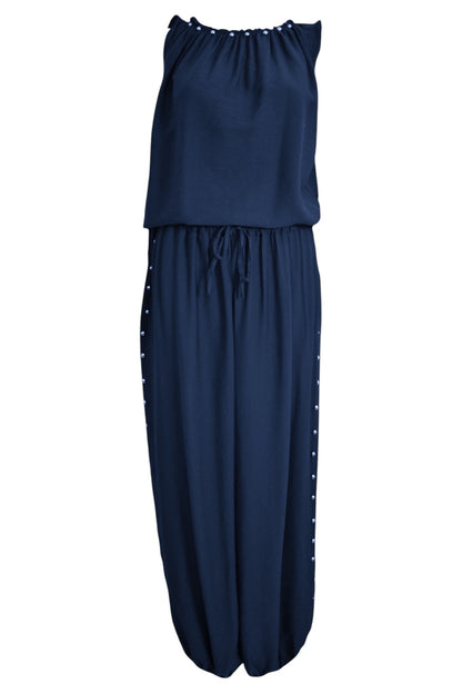 Navy Stud Detail Vest & Cuffed Trousers Co-ord