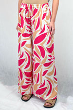 Fuchsia Abstract Pleated Wide Leg Trousers