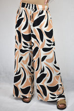 Black Abstract Pleated Wide Leg Trousers