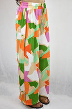 Green & Orange Abstract Patch Wide Leg Trousers