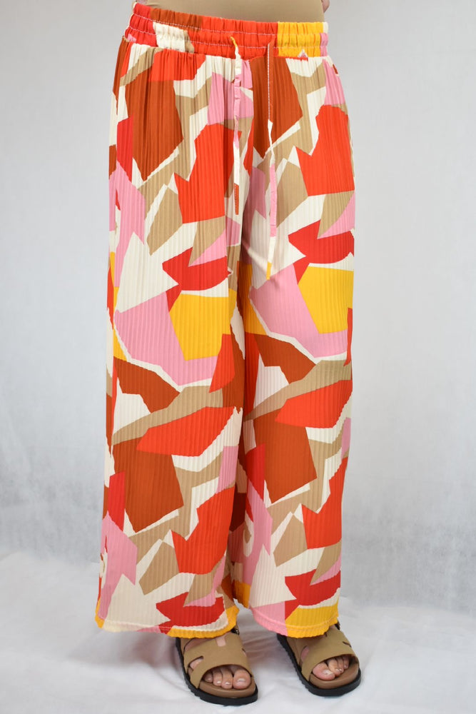 Red & Pink Abstract Patch Wide Leg Trousers