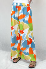 Orange & Blue Abstract Patch Wide Leg Trousers