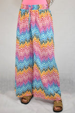 Pink & Turquoise Zig Zag Wide Leg Trousers