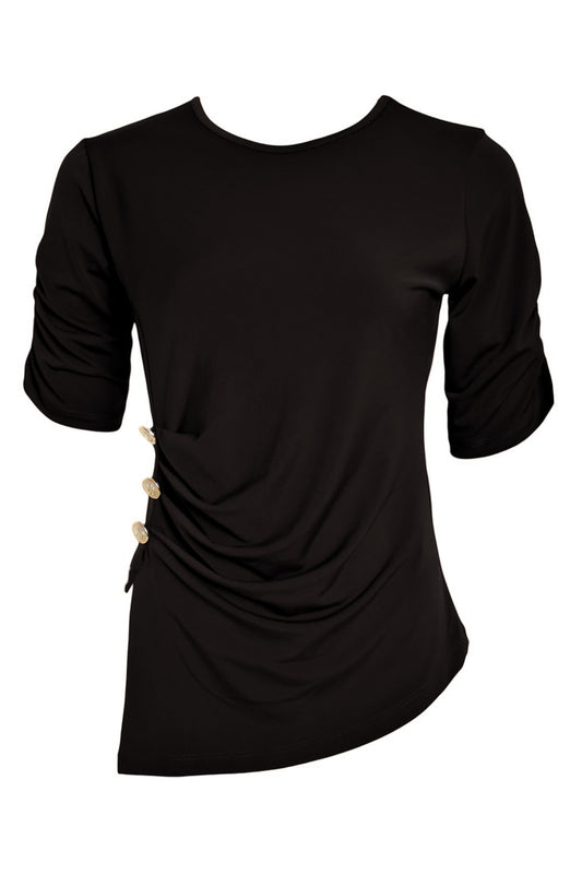 Black Gold Button Ruched Side T-Shirt