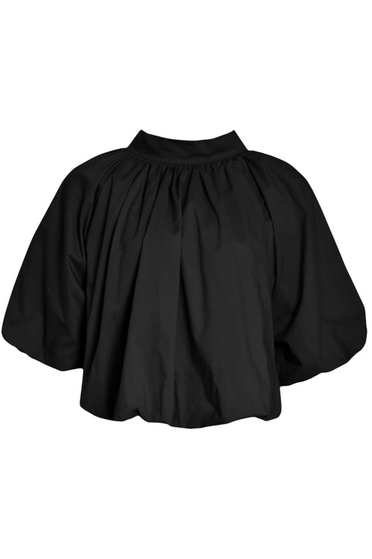 Black Bubble Hem Tie Blouse