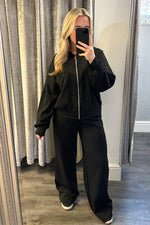 Black Zipped Jacket Wide Leg Loungesuit