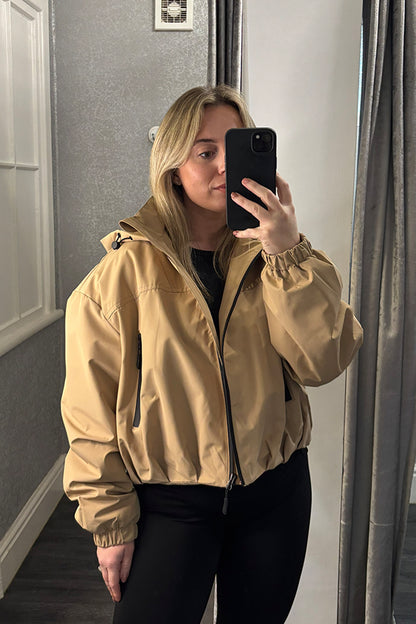 Camel Contrast Zip Hooded Jacket