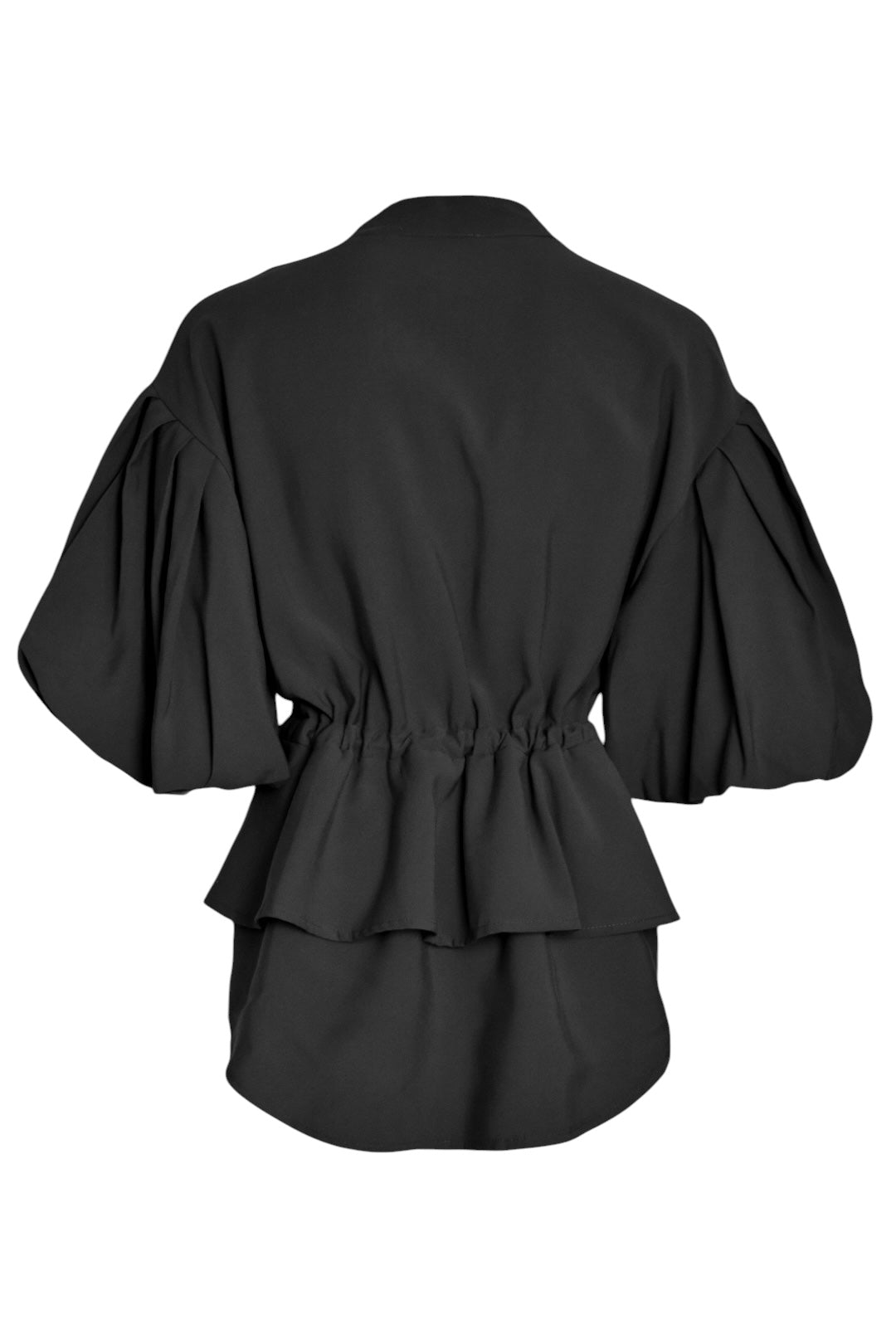 Black Dipped Hem Tie Waist Zip Up Top