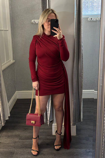 Burgundy Drape & Sash Dress