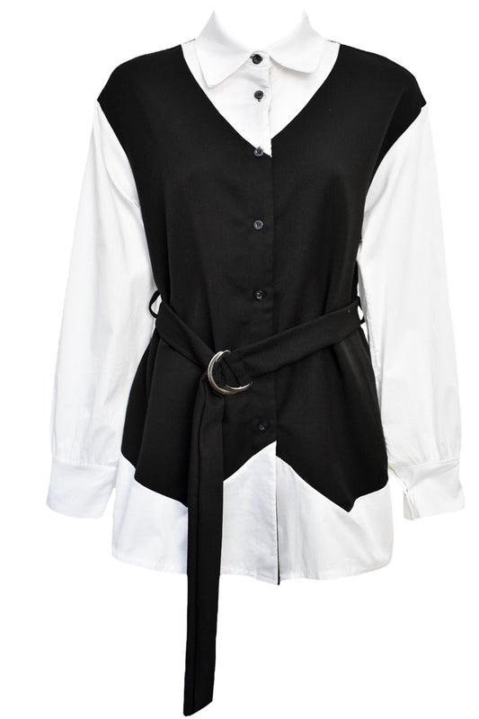 Black & White Oversized Belted Shirt