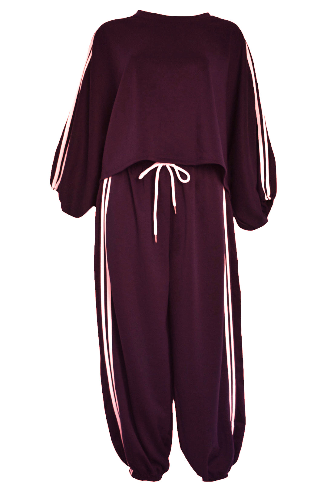 Wine Striped Cuffed Joggers Loungesuit