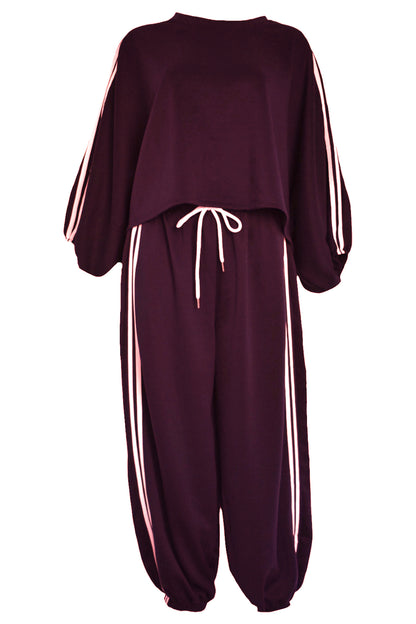 Wine Striped Cuffed Joggers Loungesuit