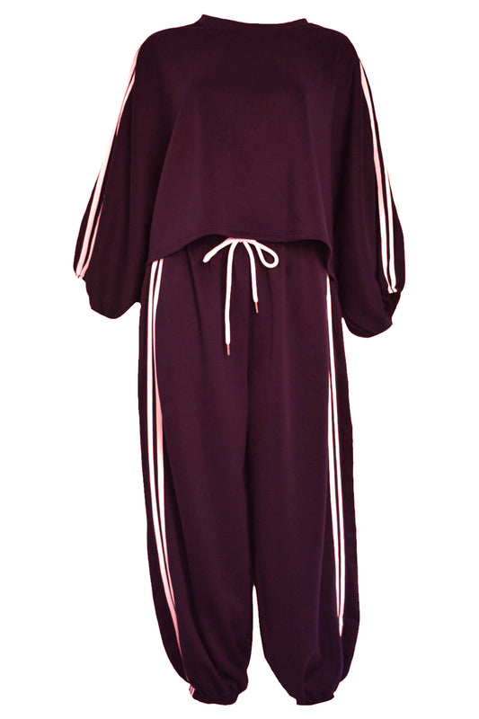 Wine Striped Cuffed Joggers Loungesuit