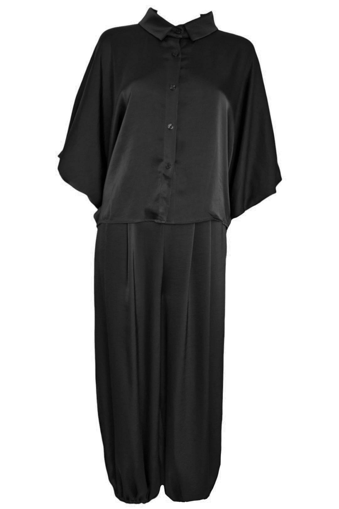 Black Satin Shirt & Balloon Trousers Co-ord