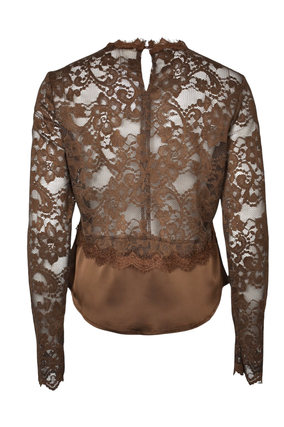 Brown Satin & Lace Long Sleeve Top