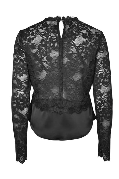 Black Satin & Lace Long Sleeve Top
