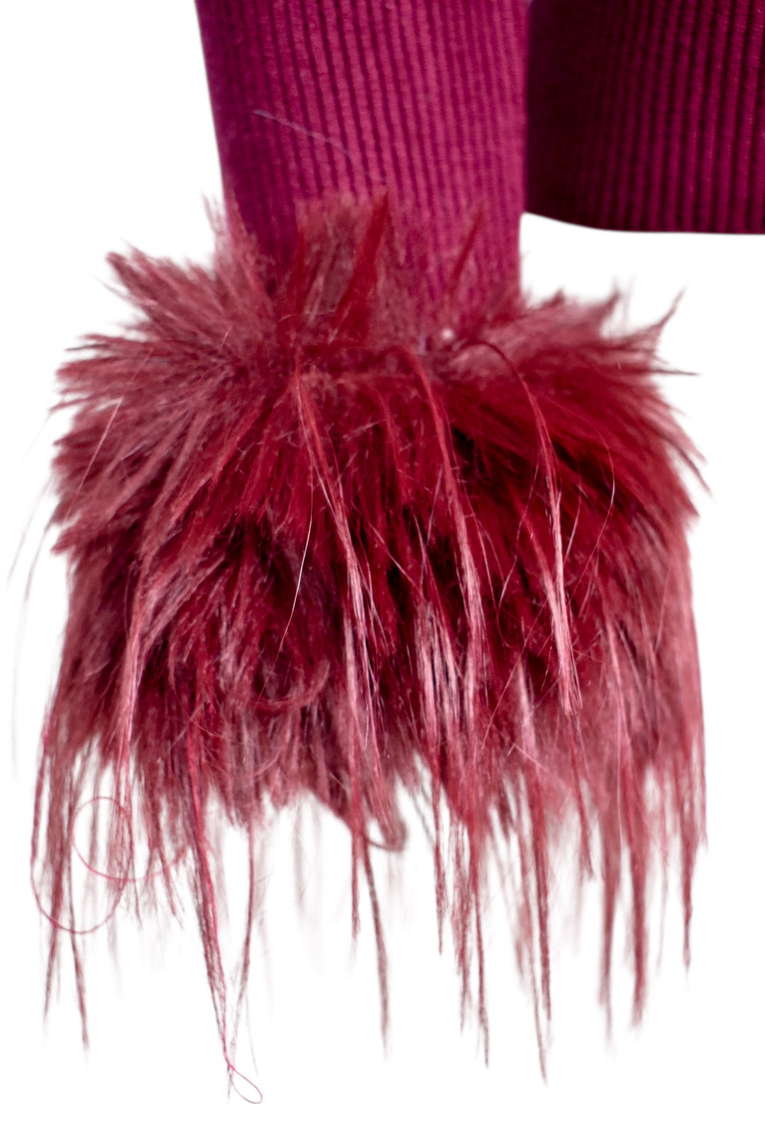 Burgundy Fur Cuff Ribbed Top