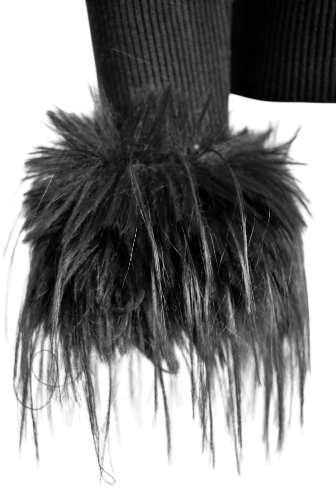 Black Fur Cuff Ribbed Top