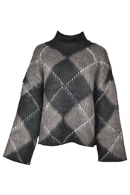 Black & Brown Argyle Turtle Neck Jumper