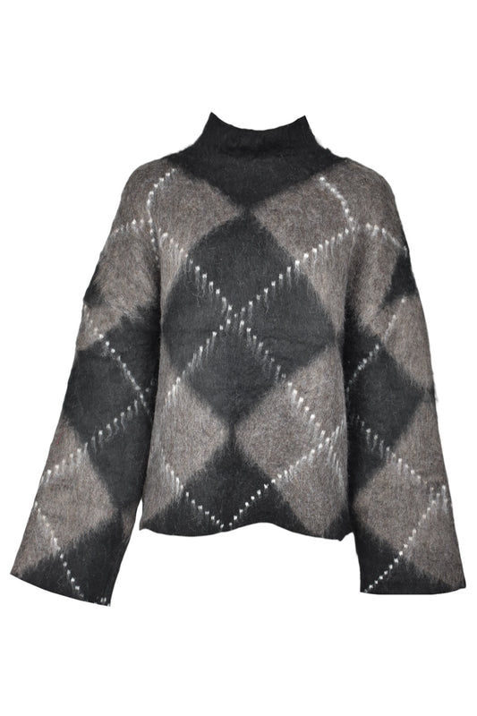 Black & Brown Argyle Turtle Neck Jumper