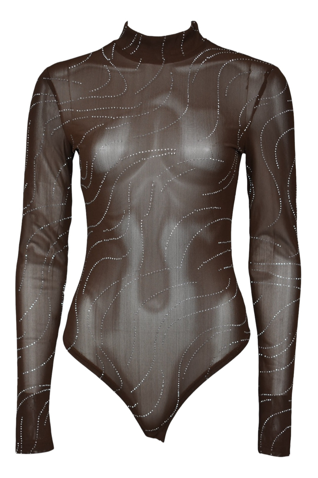 Brown Sheer Diamante Bodysuit