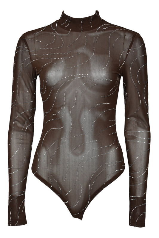 Brown Sheer Diamante Bodysuit