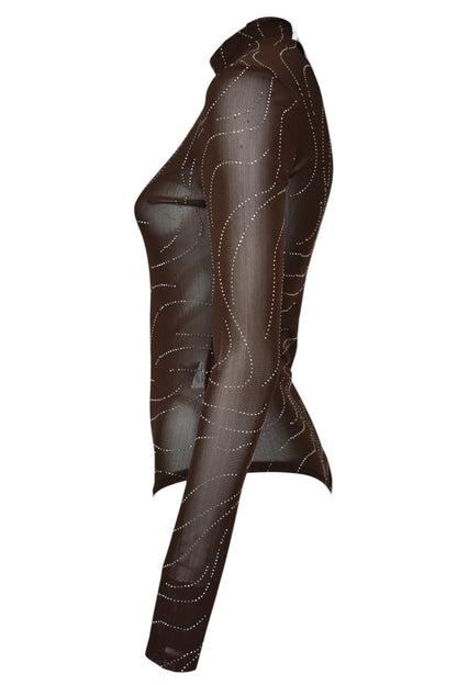 Brown Sheer Diamante Bodysuit