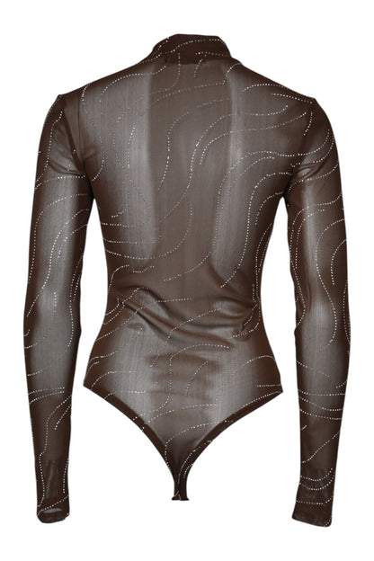 Brown Sheer Diamante Bodysuit