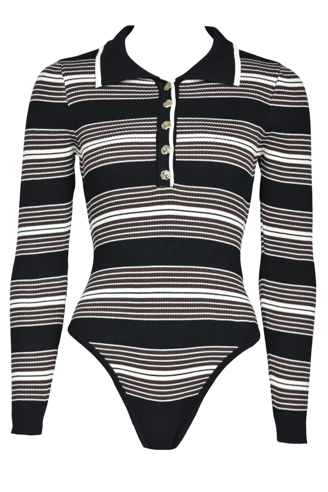 Black, Brown & Cream Striped Buttoned Bodysuit