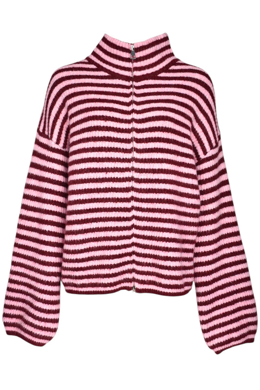 Pink & Burgundy Striped Knitted Zip Up