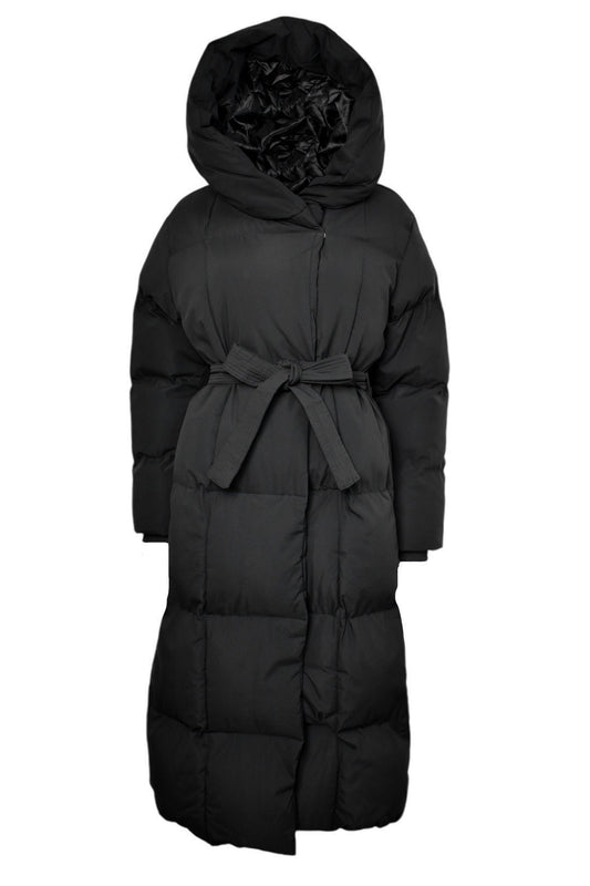 Black Belted Hooded Coat