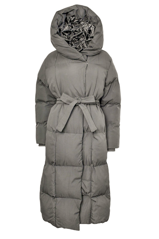 Grey Belted Hooded Coat