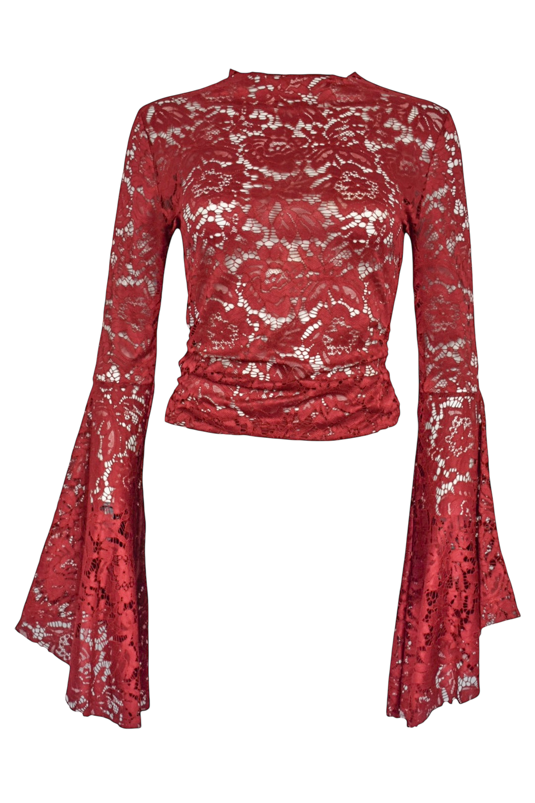 Burgundy Lace Flared Sleeve Top & Trousers Co-ord