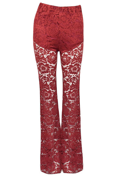 Burgundy Lace Flared Sleeve Top & Trousers Co-ord