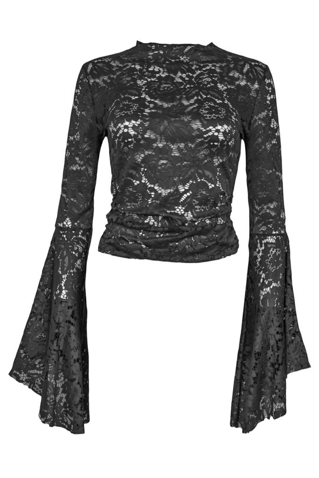 Black Lace Flared Sleeve Top & Trousers Co-ord