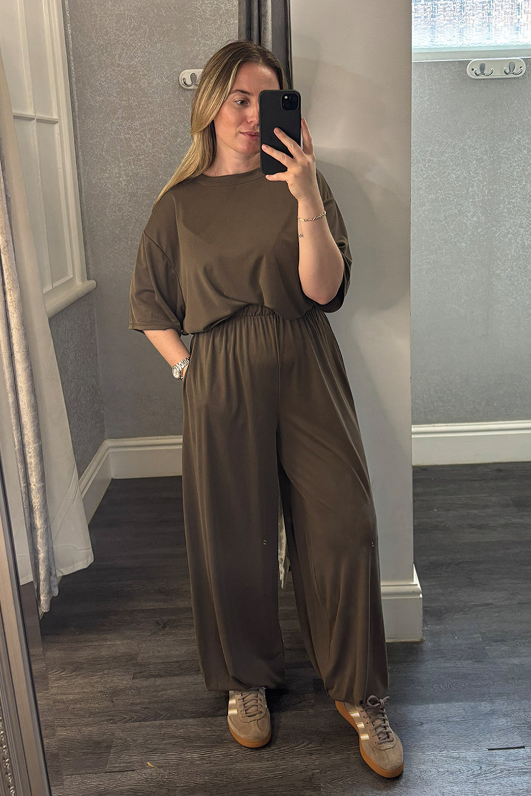 Brown Bubble Hem Top & Cuffed Trousers Co-ord