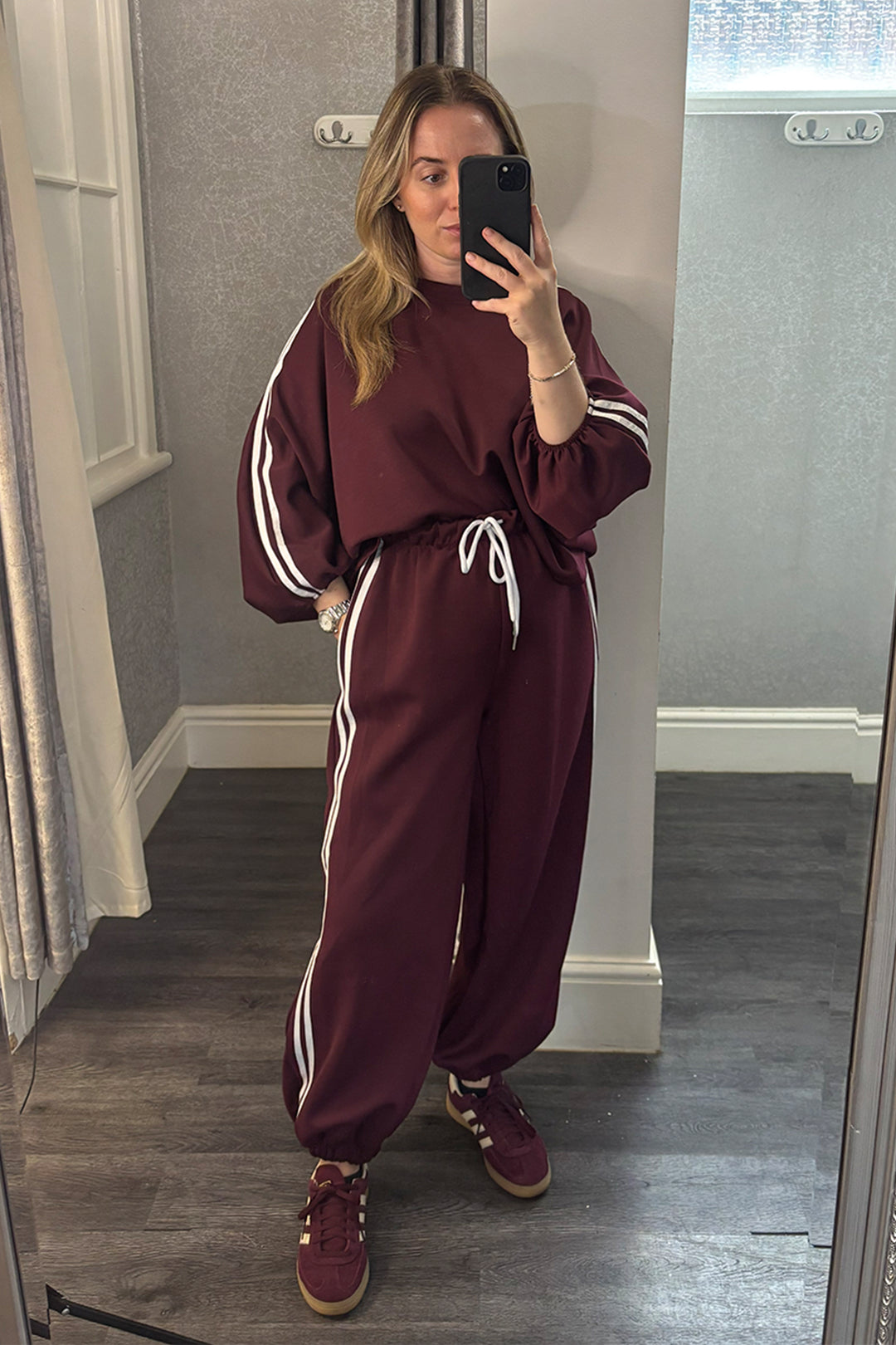 Wine Striped Cuffed Joggers Loungesuit