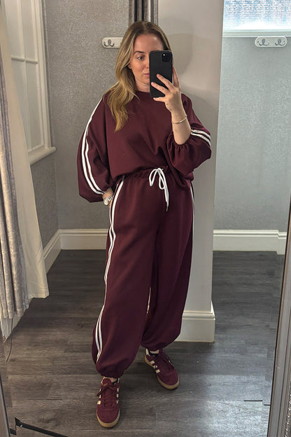 Wine Striped Cuffed Joggers Loungesuit