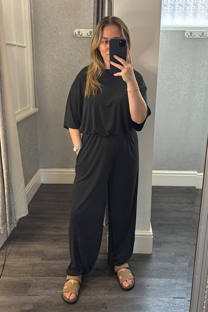 Black Bubble Hem Top & Cuffed Trousers Co-ord
