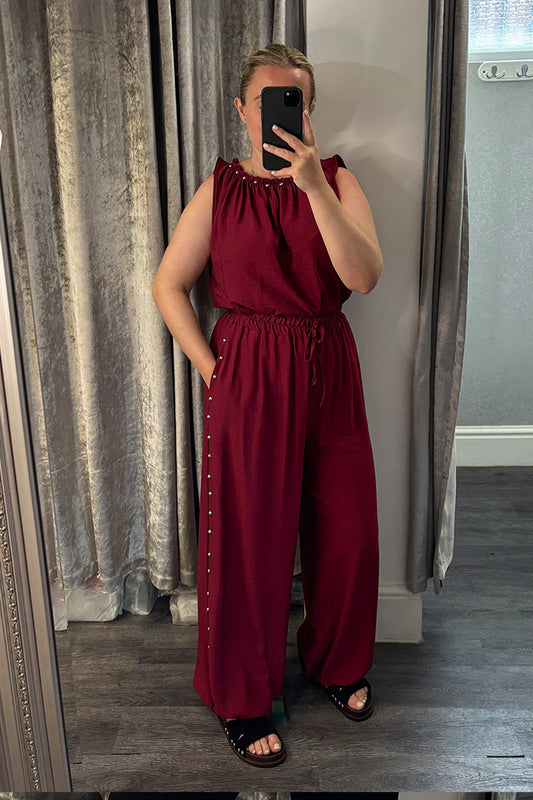 Wine Stud Detail Vest & Cuffed Trousers Co-ord