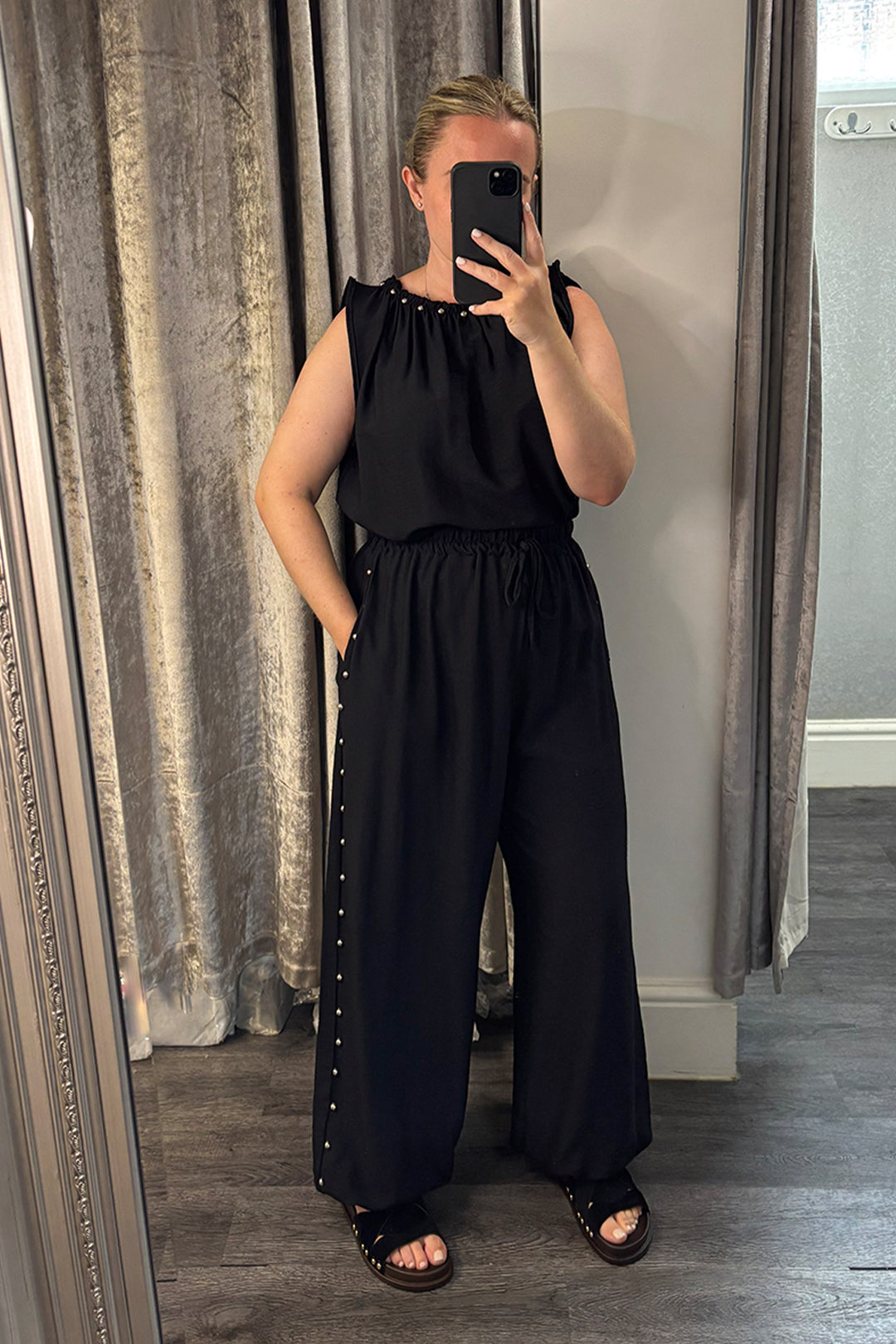 Black Stud Detail Vest & Cuffed Trousers Co-ord