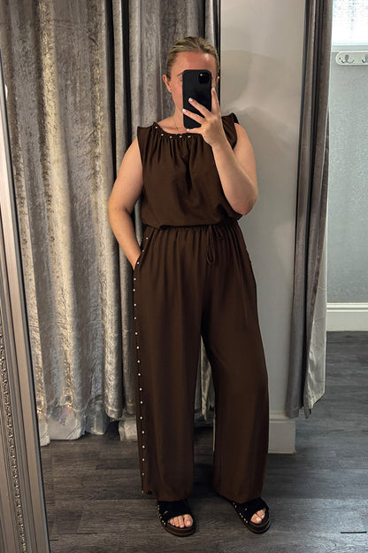 Brown Stud Detail Vest & Cuffed Trousers Co-ord