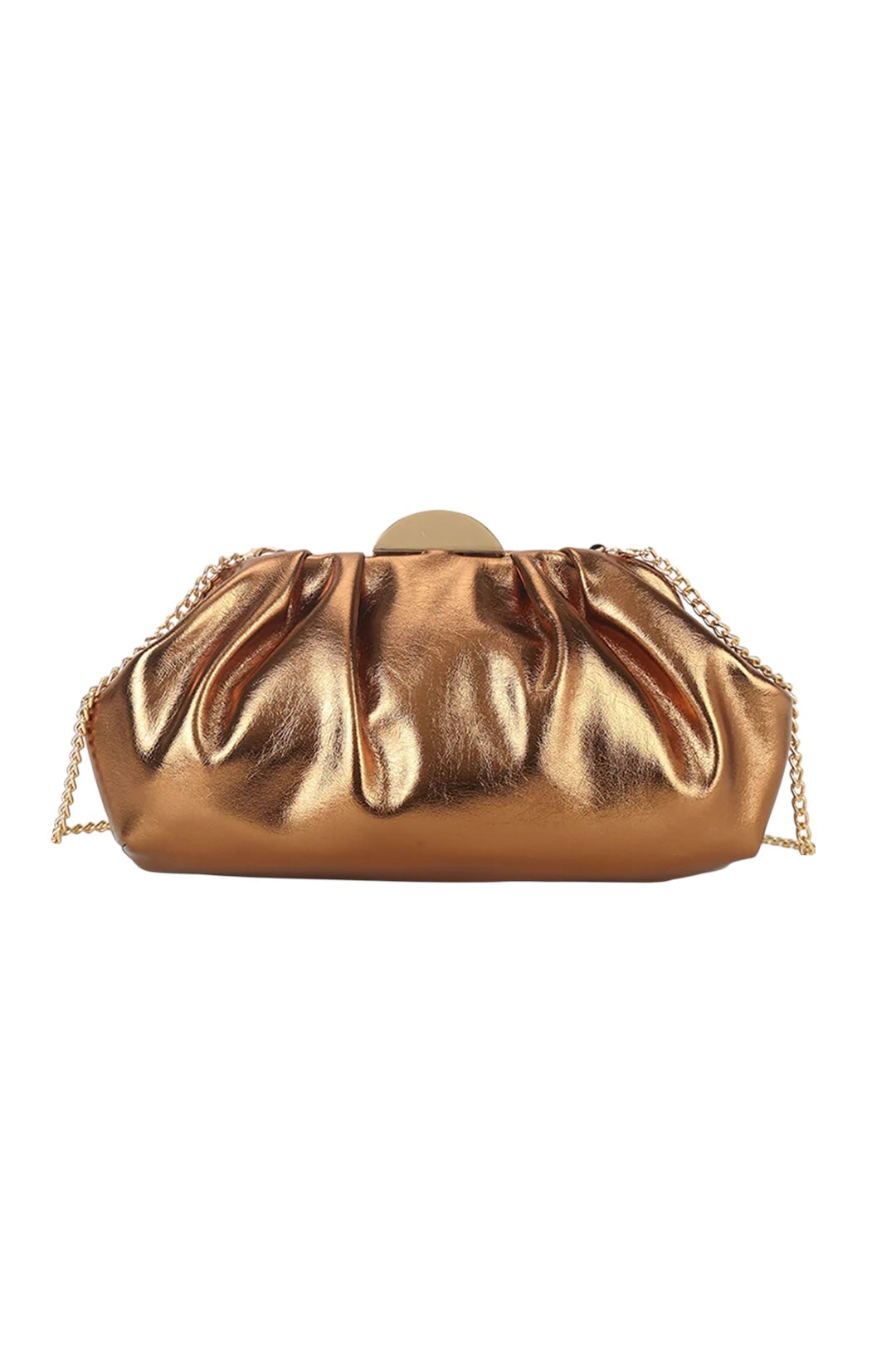 Bronze Ruched Pouch Metal Trim Clutch