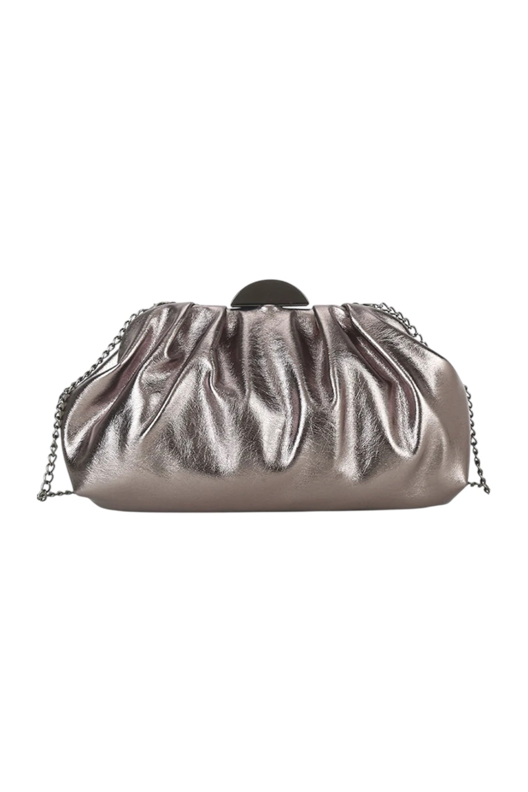 Pewter Ruched Pouch Metal Clasp Clutch
