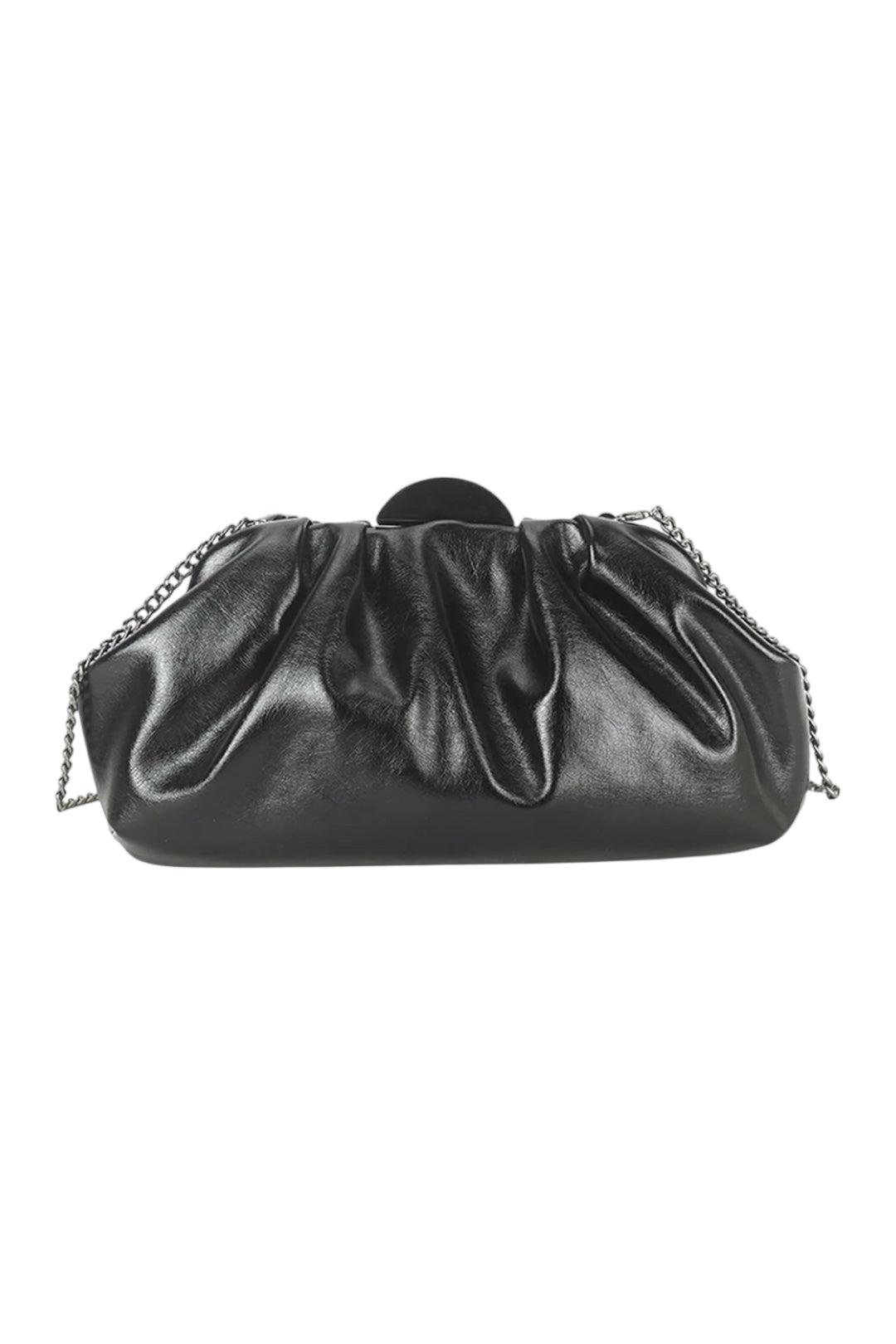 Black Ruched Pouch Metal Clasp Clutch
