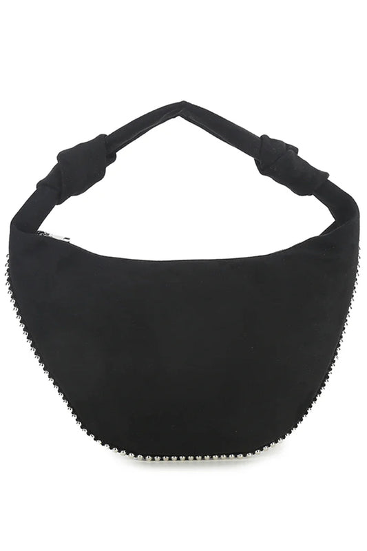 Black Faux Suede Studded Edge Shoulder Bag