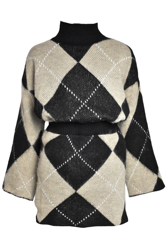 Black Argyl Knitted Jumper & Skirt Co-ord