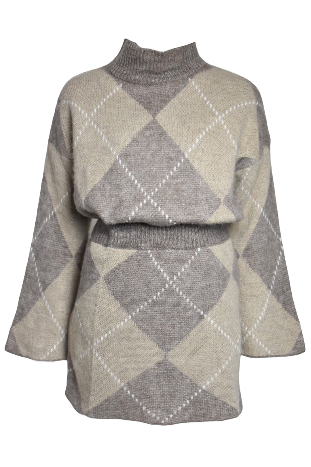 Taupe Argyl Knitted Jumper & Skirt Co-ord